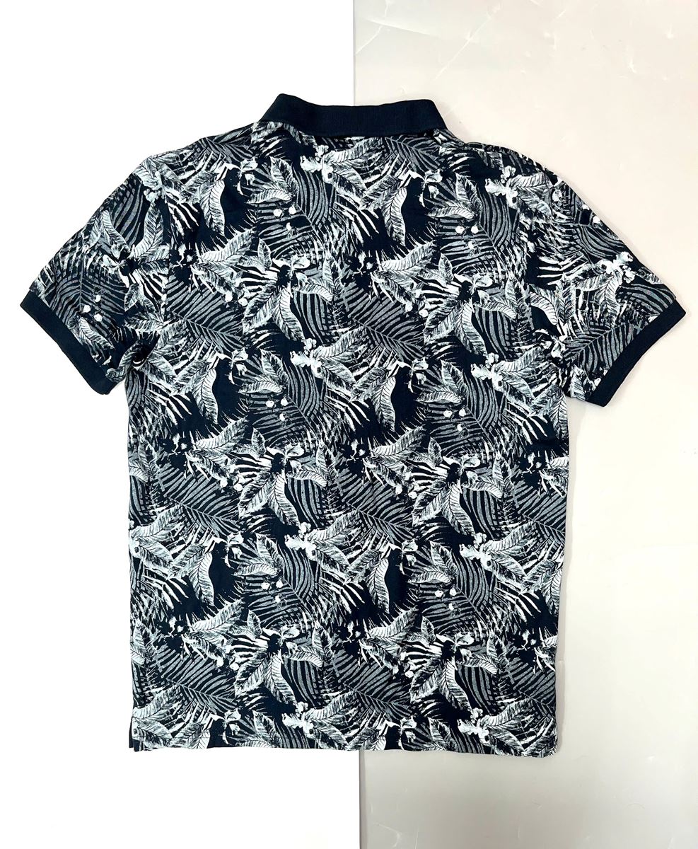 ÁO POLO XANH SẪM HOẠ TIẾT LÁ CỌ