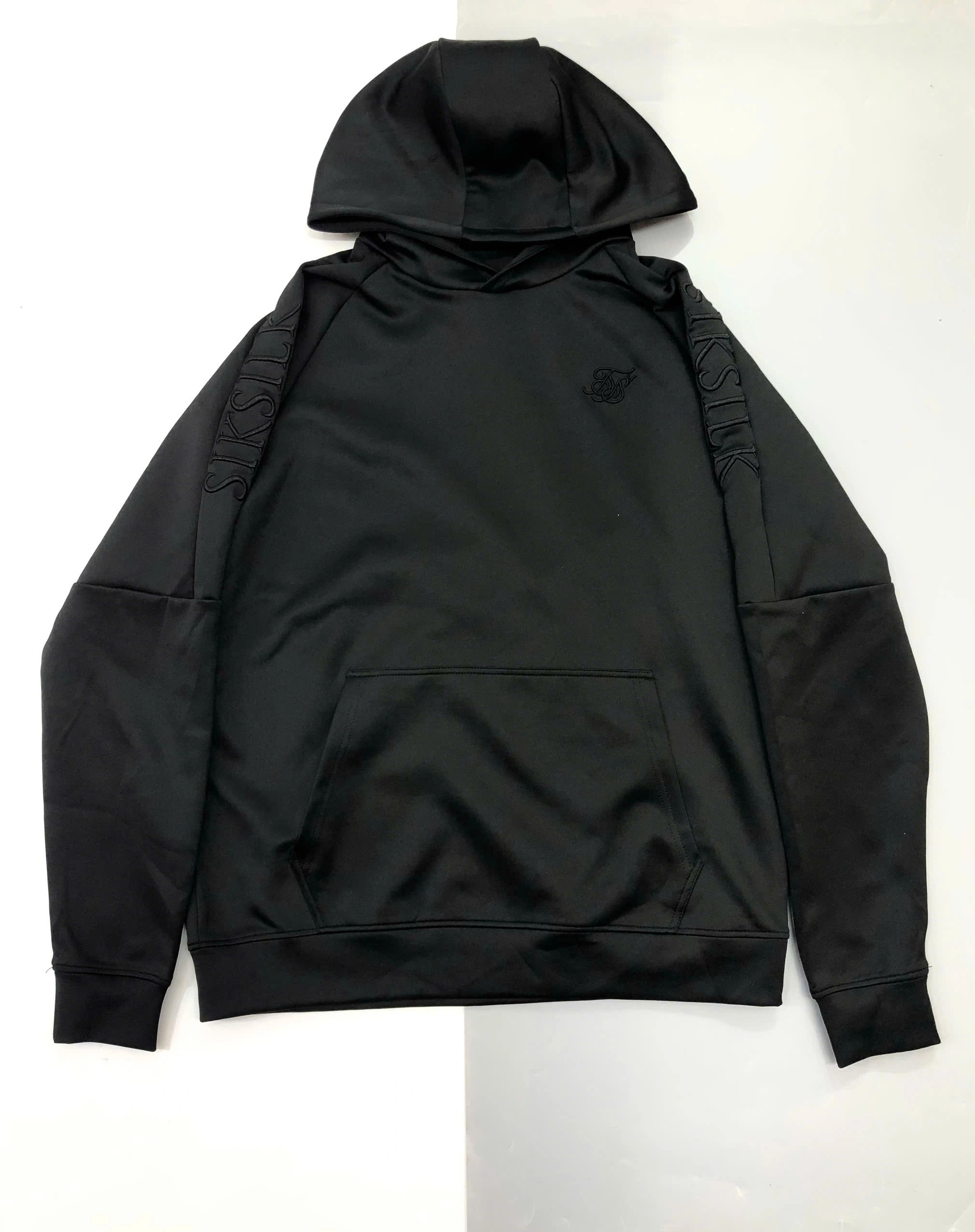 ÁO HOODIE SIK SILK MÀU ĐEN HOẠ TIẾT CHỮ NỔI VAI - CHÍNH HÃNG