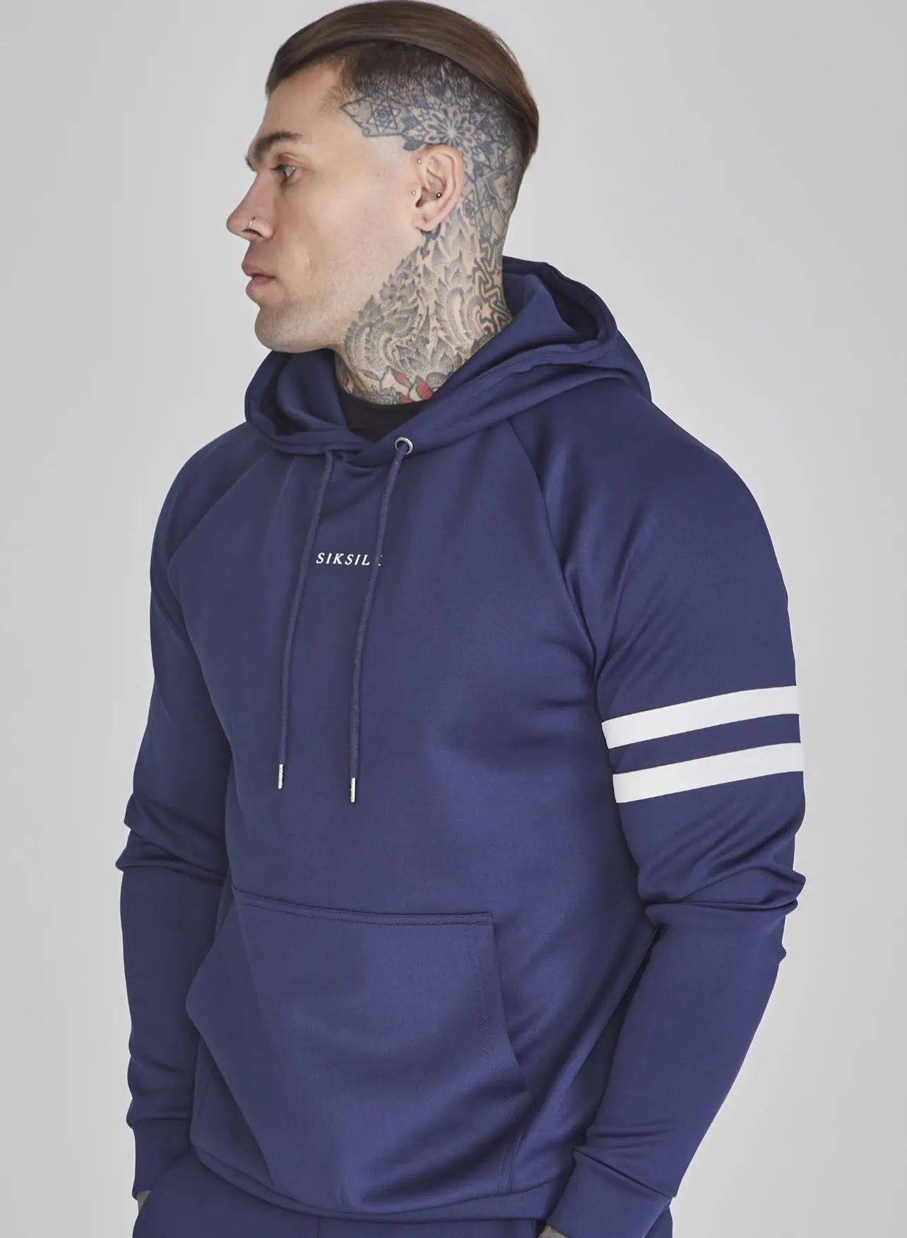 ÁO HOODIE SIKSILK XANH THAN VIỀN HAI KẺ TRẮNG - CHÍNH HÃNG