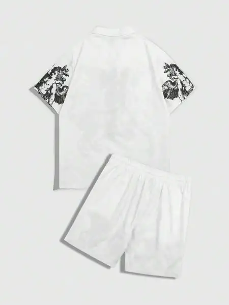 BỘ HÈ NAM TRẮNG HOẠ TIẾT SHEIN - CHÍNH HÃNG