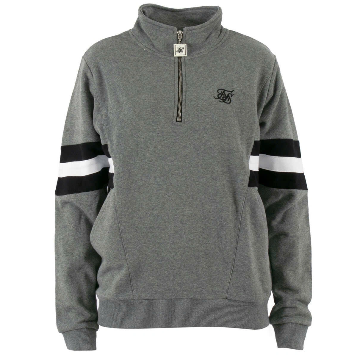 ÁO SWEATER ZIP SIKSILK GHI TAY PHỐI ĐEN - CHÍNH HÃNG