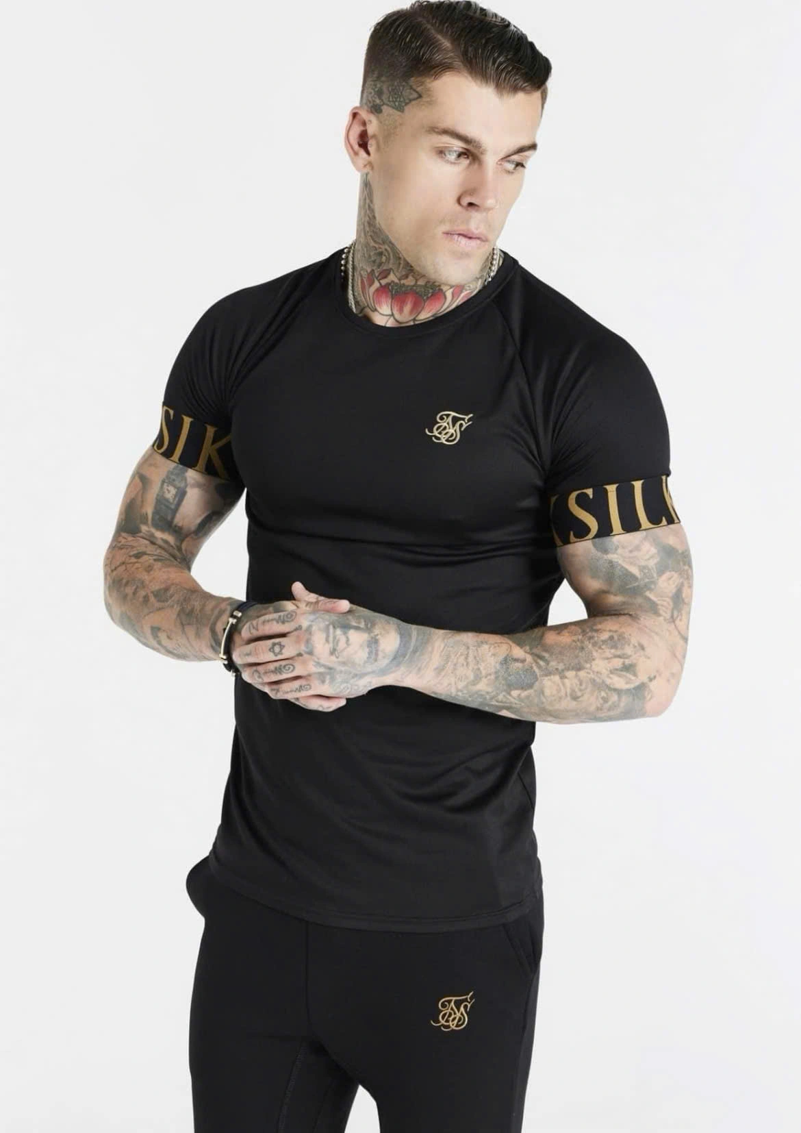 ÁO THUN HÈ VIỀN TAY CHỮ SIKSILK ĐEN - CHÍNH HÃNG