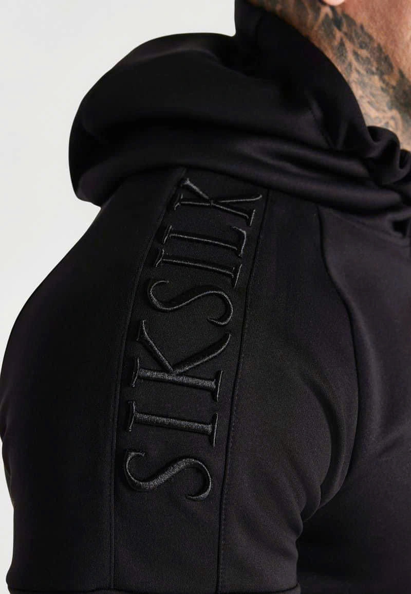 ÁO HOODIE SIK SILK MÀU ĐEN HOẠ TIẾT CHỮ NỔI VAI - CHÍNH HÃNG