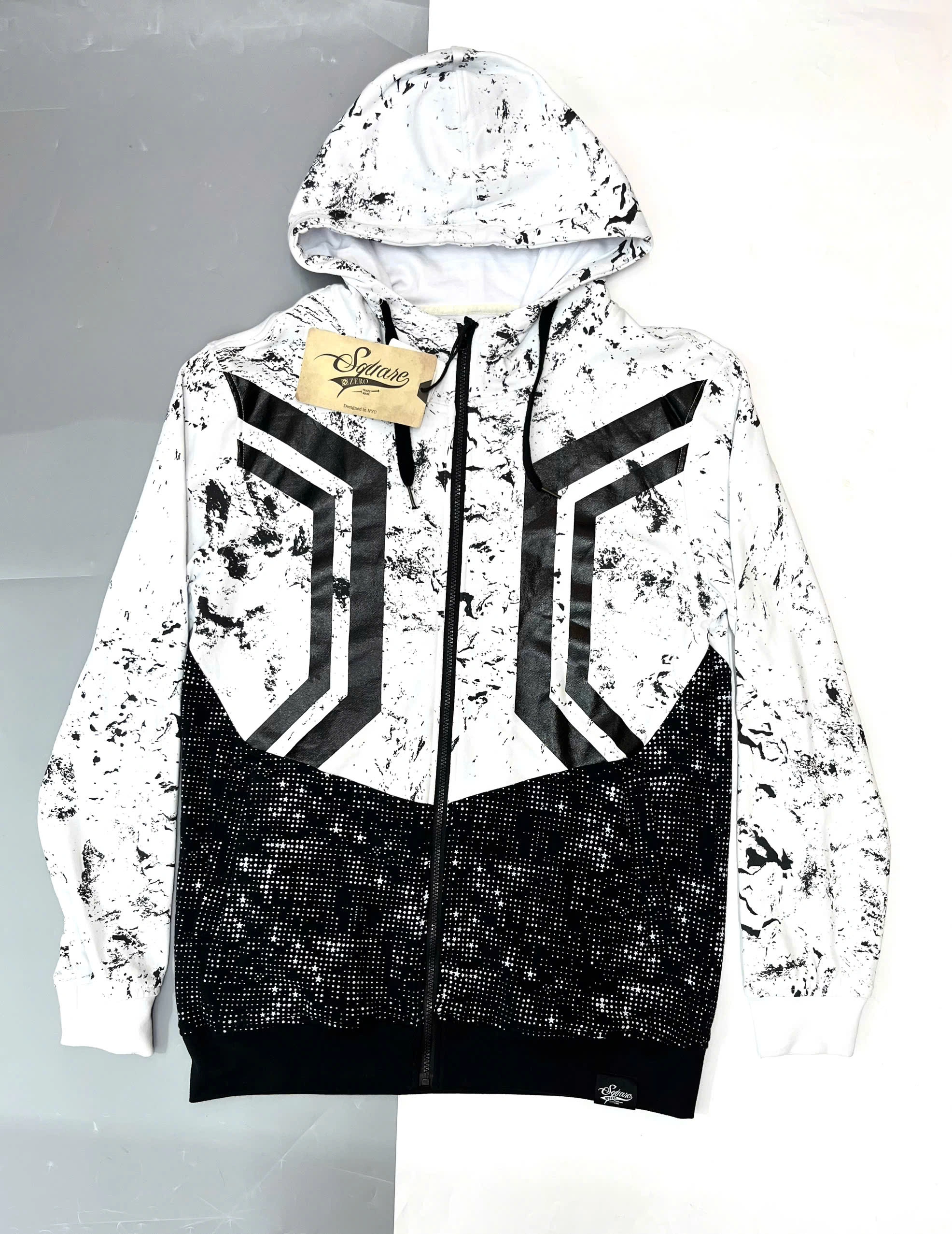 ÁO KHOÁC HOODIE ZIP SQUARE 00 ĐEN TRẮNG - CHÍNH HÃNG