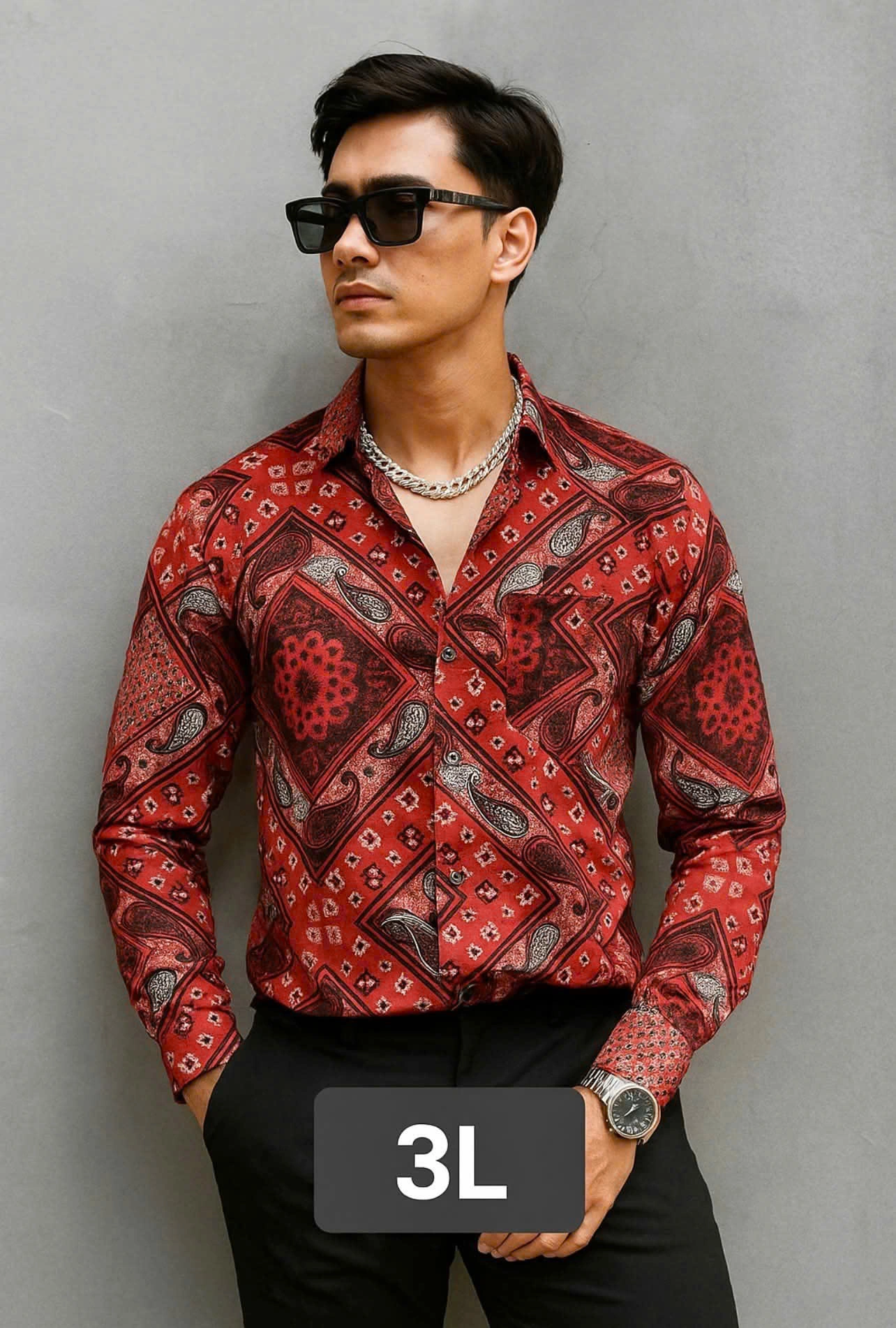 ÁO SƠ MI NAM HỌA TIẾT THỔ CẨM ĐỎ - CHÍNH HÃNG