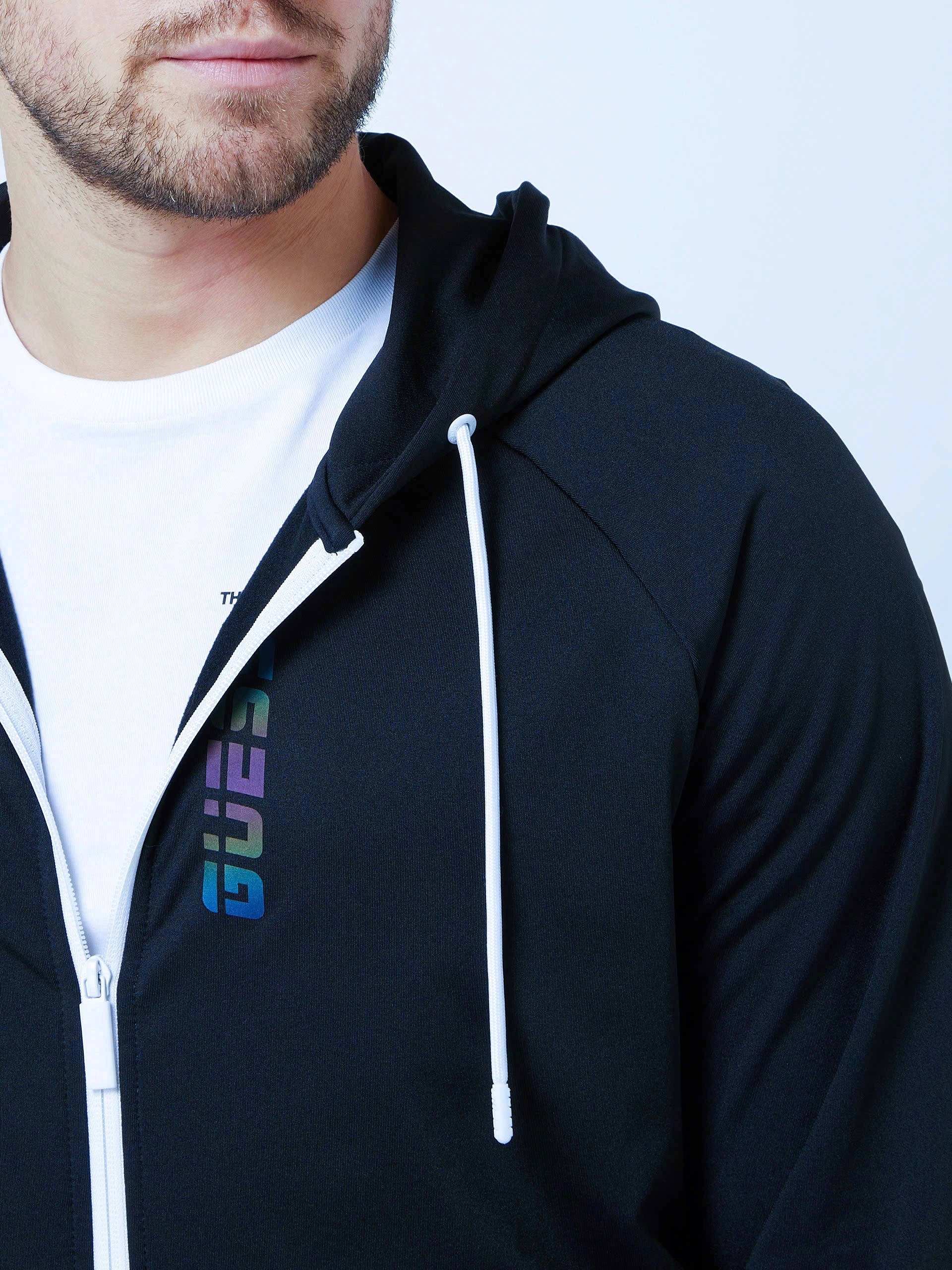 ÁO HOODIE ZIP GUESS XANH THAN - CHÍNH HÃNG