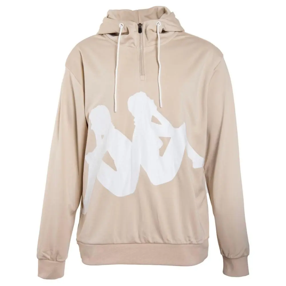 ÁO HOODIE KAPPA KHOÁ KÉO MỘT PHẦN MÀU BE - CHÍNH HÃNG